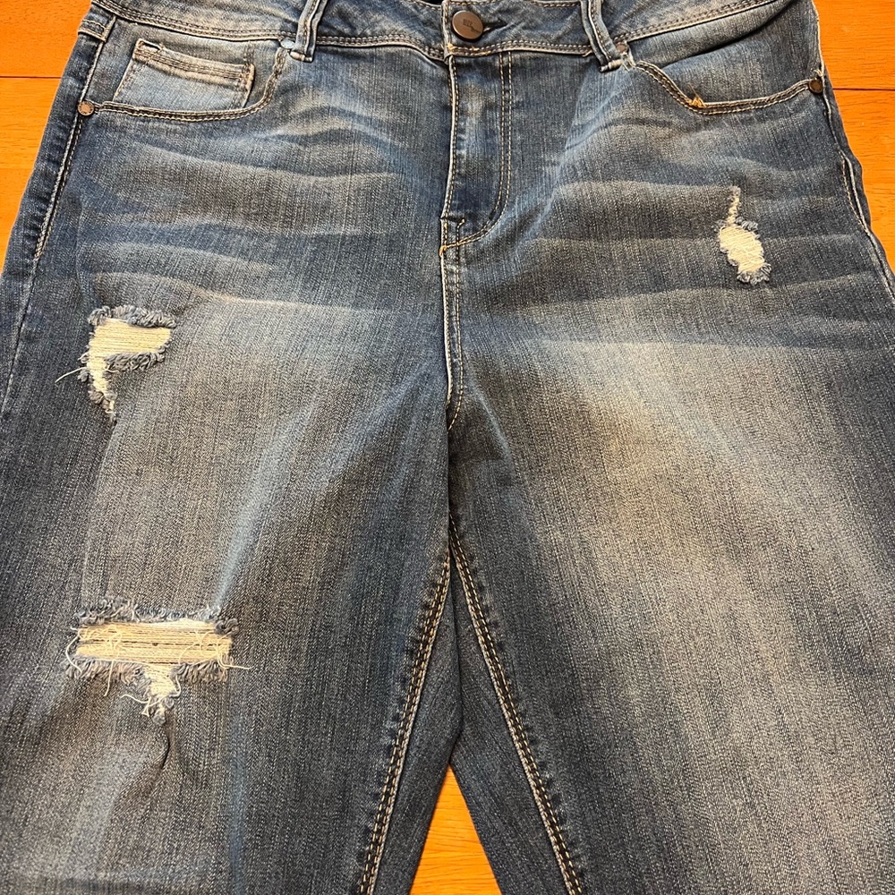 1822 Denim Blue Skinny Jeans with Distressed Details